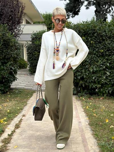 HAKİ TRİKO PALAZZO PANTOLON