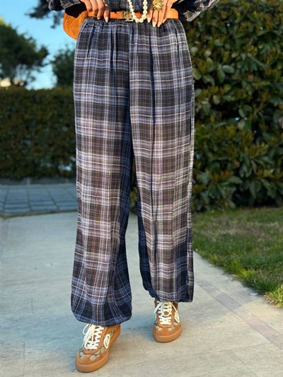 İNDİGO EKOSE DESEN BALON PANTOLON
