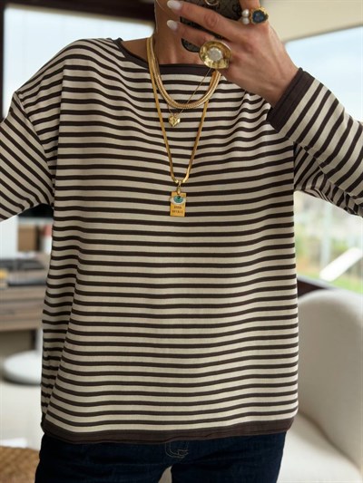 KAHVE BEJ İNCE ÇİZGİLİ MERSERİZE