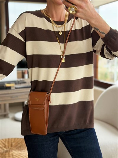 KAHVE BEJ KALIN ÇİZGİLİ MERSERİZE