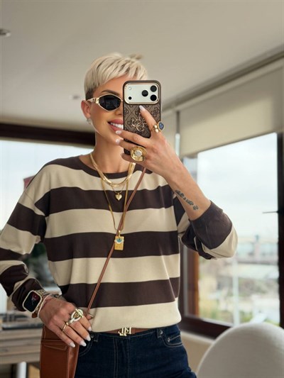 KAHVE BEJ KALIN ÇİZGİLİ MERSERİZE