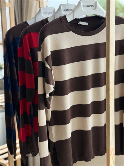 KAHVE BEJ KALIN ÇİZGİLİ MERSERİZE