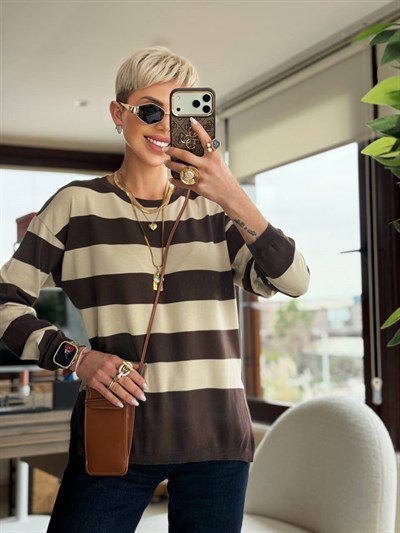 KAHVE BEJ KALIN ÇİZGİLİ MERSERİZE