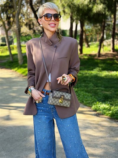 KAHVE DİK YAKALI BLAZER CEKET