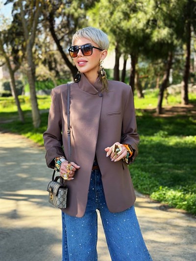 KAHVE DİK YAKALI BLAZER CEKET