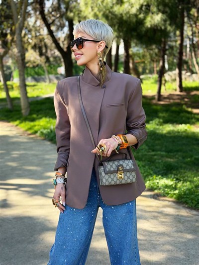 KAHVE DİK YAKALI BLAZER CEKET