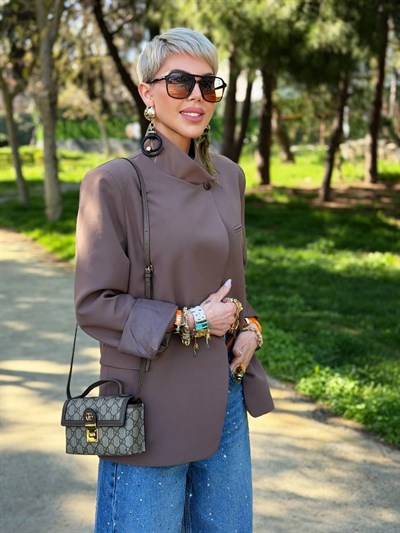 KAHVE DİK YAKALI BLAZER CEKET