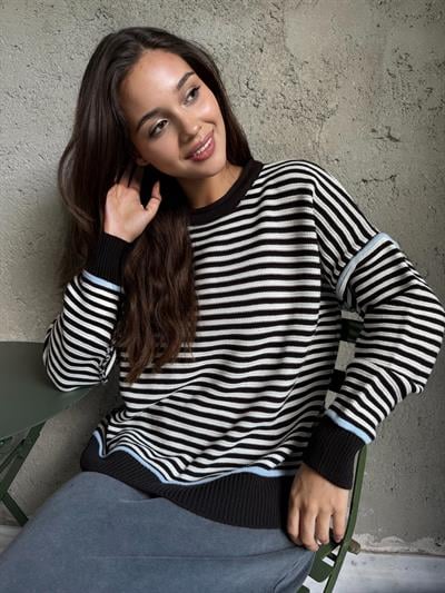 KAHVE EKRU ÇİZGİLİ TRİKO KAZAK