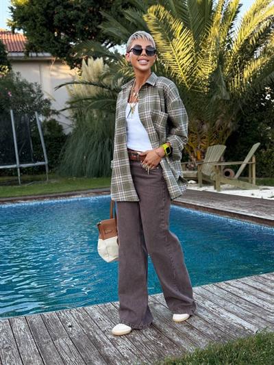 KAHVE ESKİTME DESENLİ PALAZZO PANTOLON