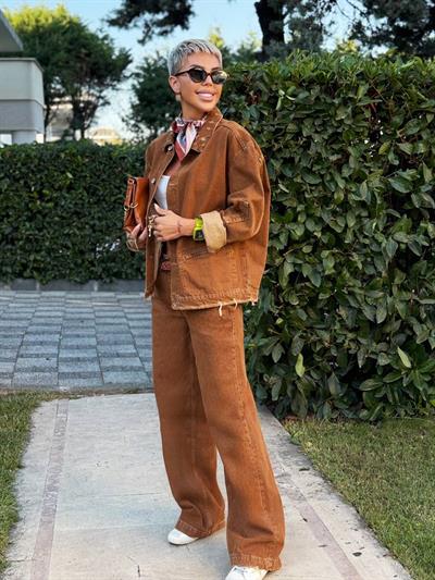 KAHVE ESKİTME DETAY DENIM CEKET 