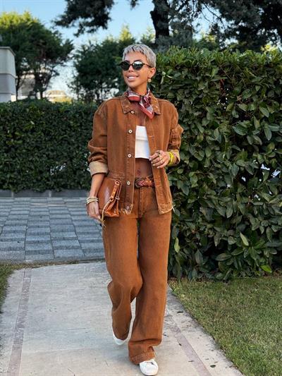 KAHVE ESKİTME DETAY DENIM CEKET 