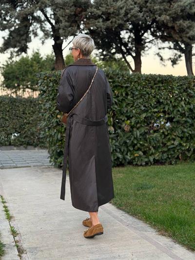 KAHVE İÇİ KÜRKLÜ MUMLU TRENÇ