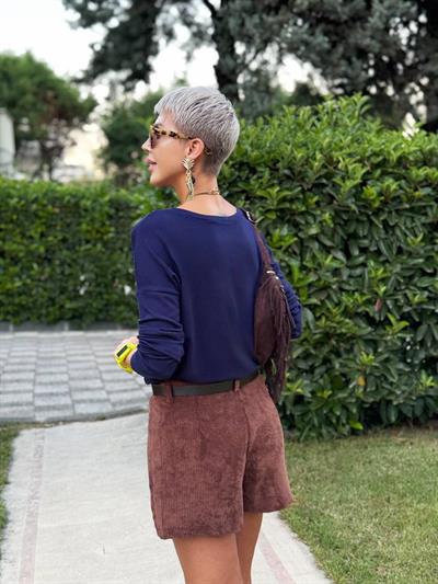 KAHVE KADİFE FİTİLLİ ŞORT ETEK 