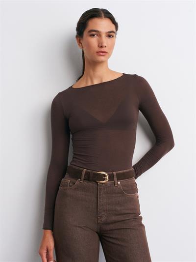 KAHVE KAYIK YAKA  MODAL KAŞMİR HAFİF BLUZ