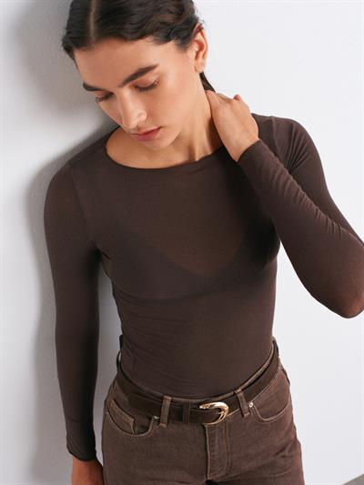 KAHVE KAYIK YAKA  MODAL KAŞMİR HAFİF BLUZ