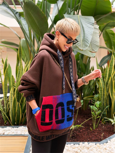 KAHVE KEÇE BASKI TASARIM HOODIE 