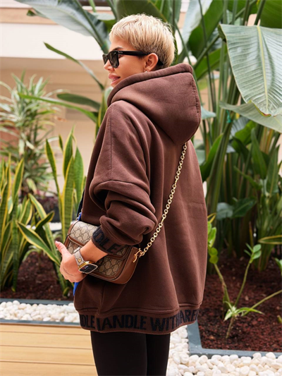 KAHVE KEÇE BASKI TASARIM HOODIE 