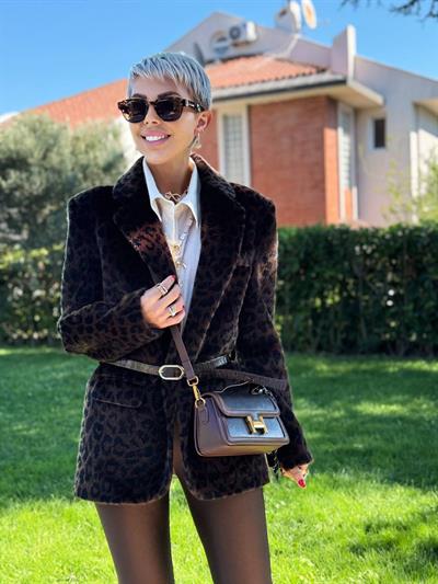 KAHVE KEMERLİ LEOPAR PELUŞ CEKET