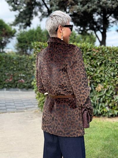 KAHVE KEMERLİ LEOPAR PELUŞ CEKET