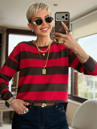 KAHVE KIRMIZI KALIN ÇİZGİLİ MERSERİZE