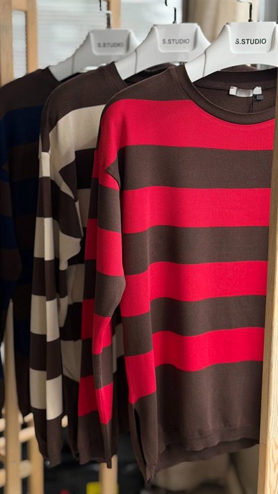 KAHVE KIRMIZI KALIN ÇİZGİLİ MERSERİZE