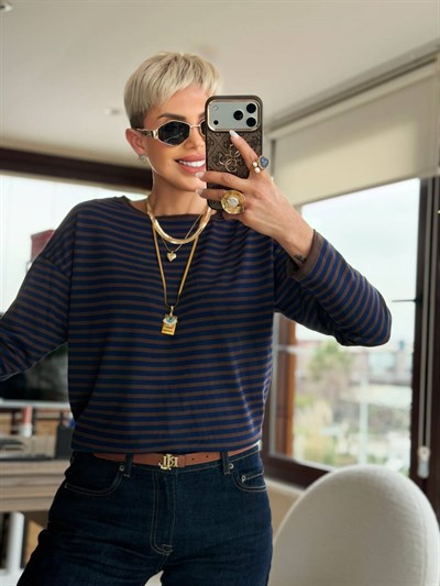 KAHVE LACİVERT İNCE ÇİZGİLİ MERSERİZE