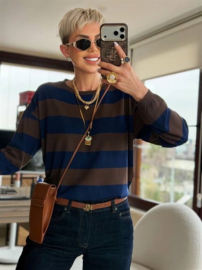 KAHVE LACİVERT KALIN ÇİZGİLİ MERSERİZE