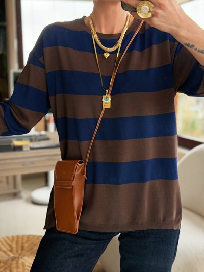 KAHVE LACİVERT KALIN ÇİZGİLİ MERSERİZE