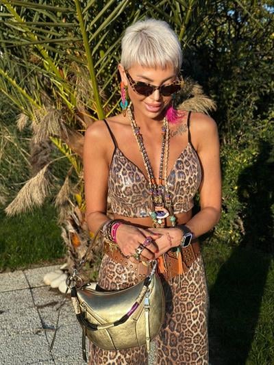 KAHVE LEOPAR DESEN PAYETLİ BÜSTİYER
