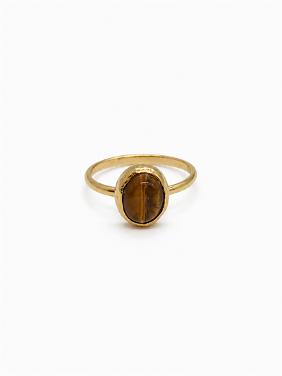Kahve Oval Taşlı Gold Yüzük