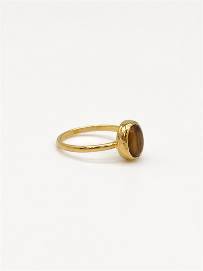 Kahve Oval Taşlı Gold Yüzük