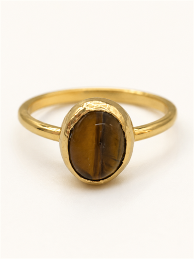 Kahve Oval Taşlı Gold Yüzük