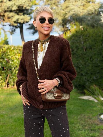 KAHVE OVERSIZE TRİKO HIRKA