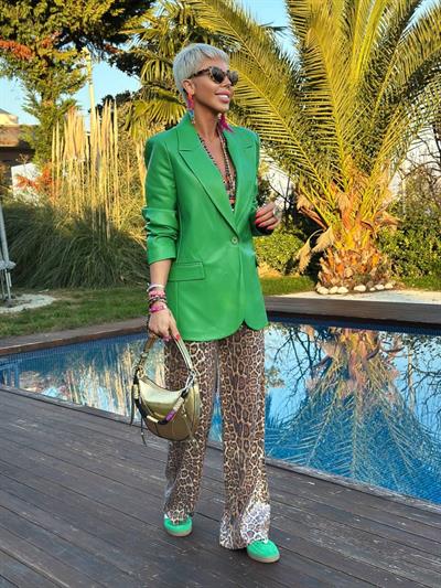 KAHVE PAYETLİ LEOPAR DESEN PANTOLON