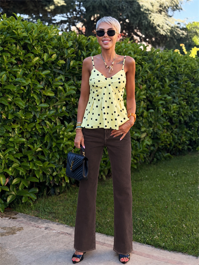 KAHVE PUSH UP WIDE LEG DENIM PANTOLON