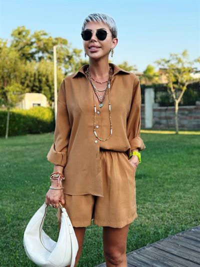 KAHVE RELAX GÖMLEK ŞORT TAKIM