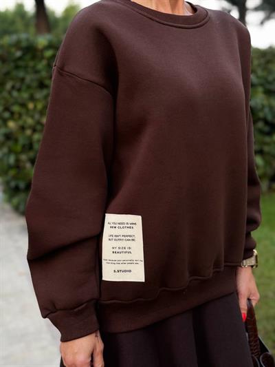 KAHVE S.STUDIO RİBANA YAKA OVERSIZE SWEATSHIRT