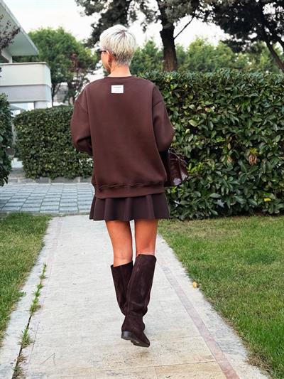 KAHVE S.STUDIO RİBANA YAKA OVERSIZE SWEATSHIRT