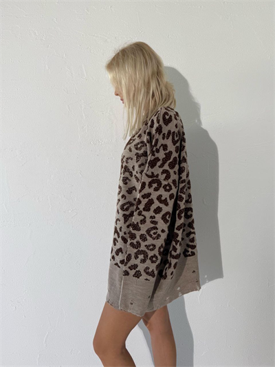 KAHVE SELF LOVE LEOPAR DESENLİ TRİKO