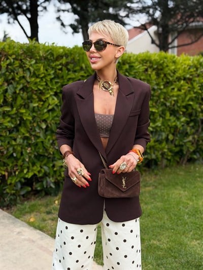 KAHVE TEK DÜĞMELİ BLAZER CEKET