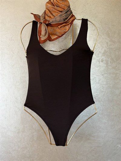 KAHVE V YAKA ÇITÇITLI BODYSUİT