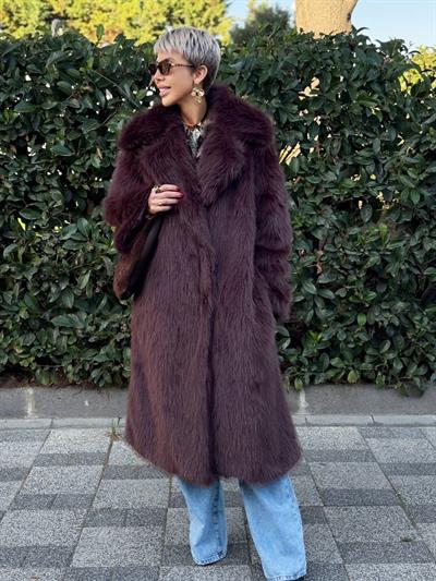 KAHVE YAKALI UZUN KÜRK KABAN