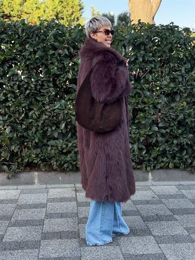 KAHVE YAKALI UZUN KÜRK KABAN