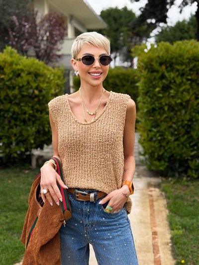 KAYISI KNITLE KOLSUZ RAHAT TRİKO TOP