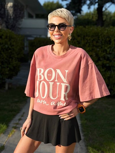 KİREMİT BONJOUR YAZILI TSHIRT