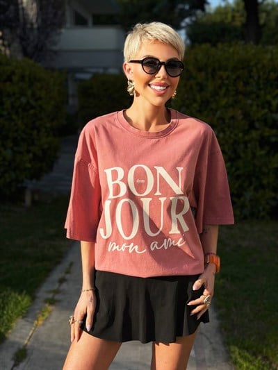 KİREMİT BONJOUR YAZILI TSHIRT