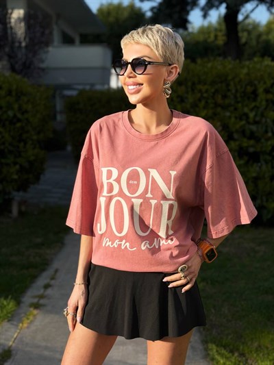 KİREMİT BONJOUR YAZILI TSHIRT