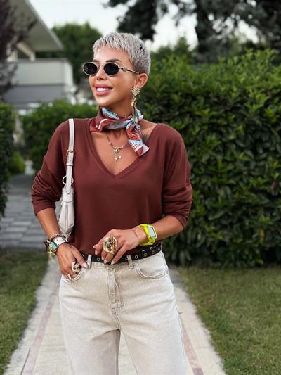 KİREMİT ETRO DESENLİ BANDANA FULAR 