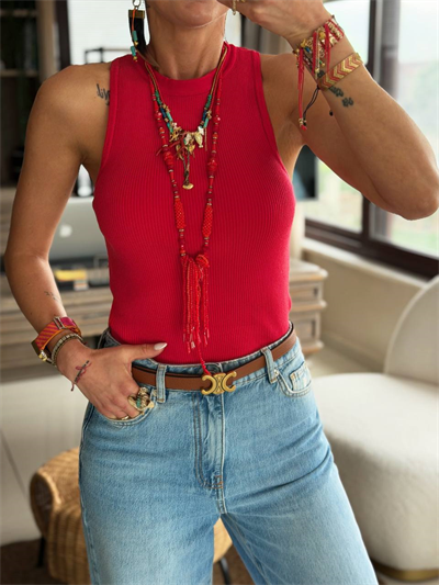 KIRMIZI BİSİKLET YAKA FİTİLLİ ATLET