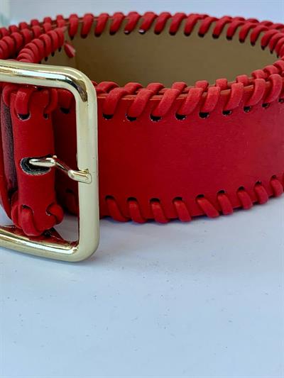 KIRMIZI ÖRGÜ BİYELİ KEMER